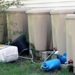 Rain barrels connected in serial. 